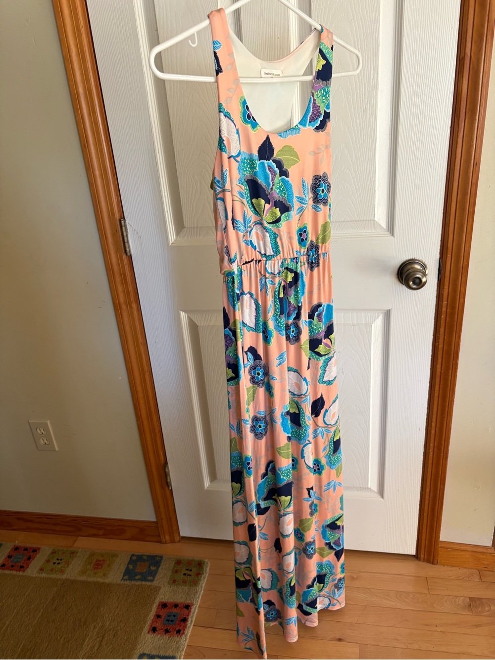 Newbury Kustom Floral Racerback Maxi Dress Size S Peach Blue Boho